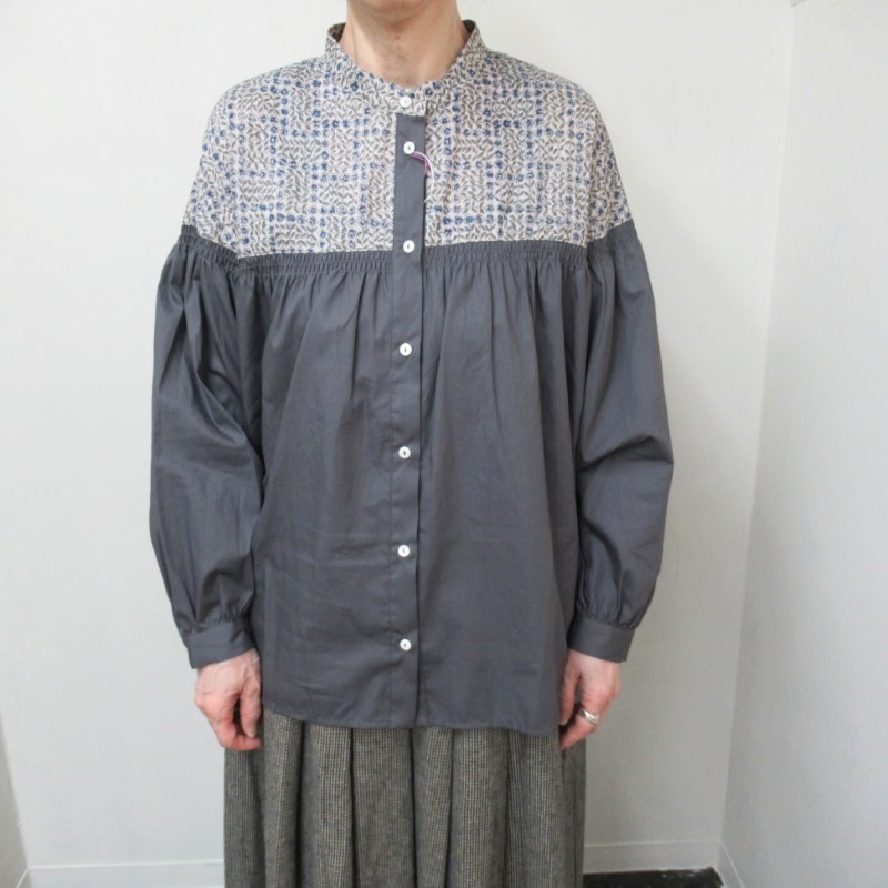 sosotto LIBERTYゴムシャーリング切替長袖ブラウス/GY04 【日本製】